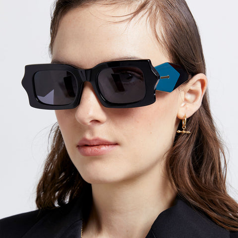 Karen Walker Uni-sex Blow Wave B Black Rectangle Sunglasses