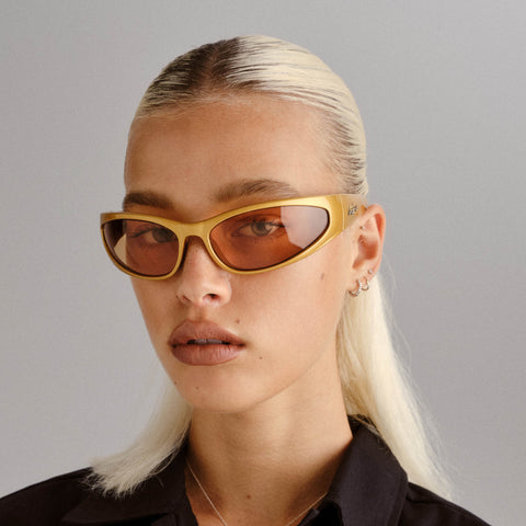 Le Specs Phishing Gold Chrome Uni-Sex Wrap Sunglasses | Eyewear Index