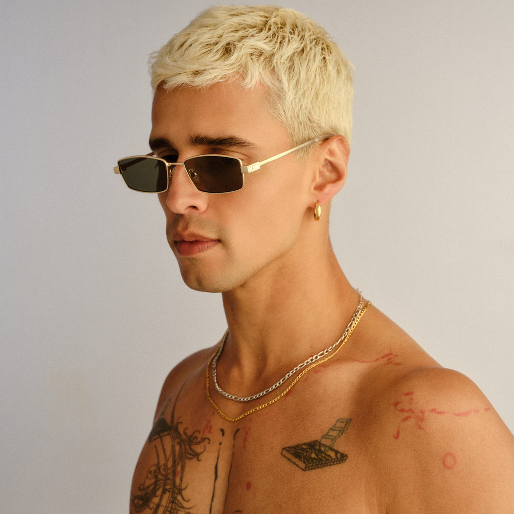 Le Specs Bizarro Bright Gold Clear Uni-Sex Rectangle Sunglasses