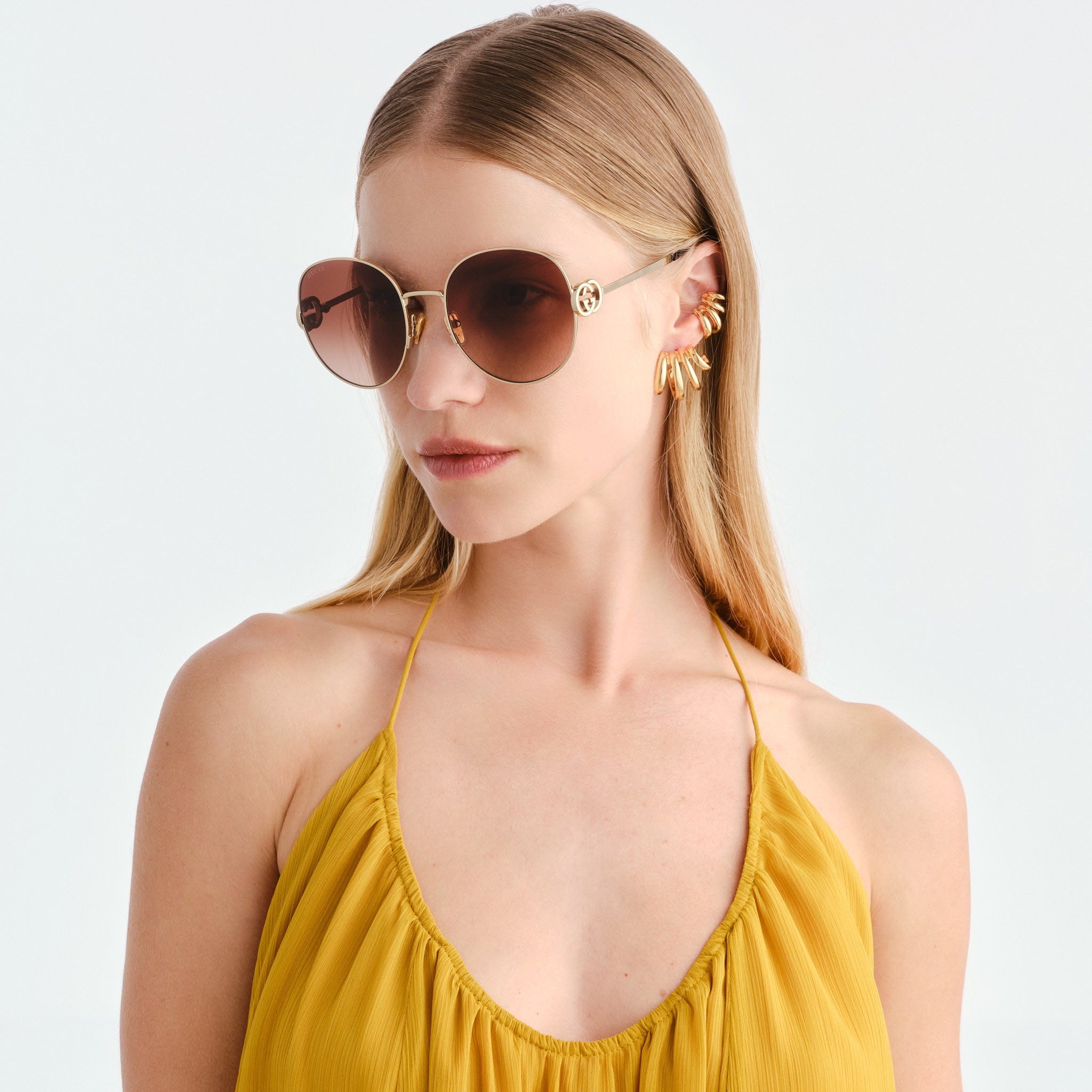 Gucci Gg2047s Gold Female Round Sunglasses | Eyewear Index