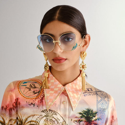 Camilla Goddess Energy Gold Turquoise Marble Female Butterfly Sunglasses | Eyewear Index