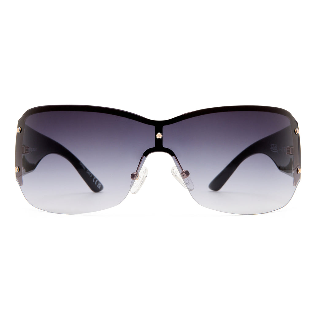 Aire Tabloid Gold Black Uni-Sex Wrap Sunglasses | Eyewear Index