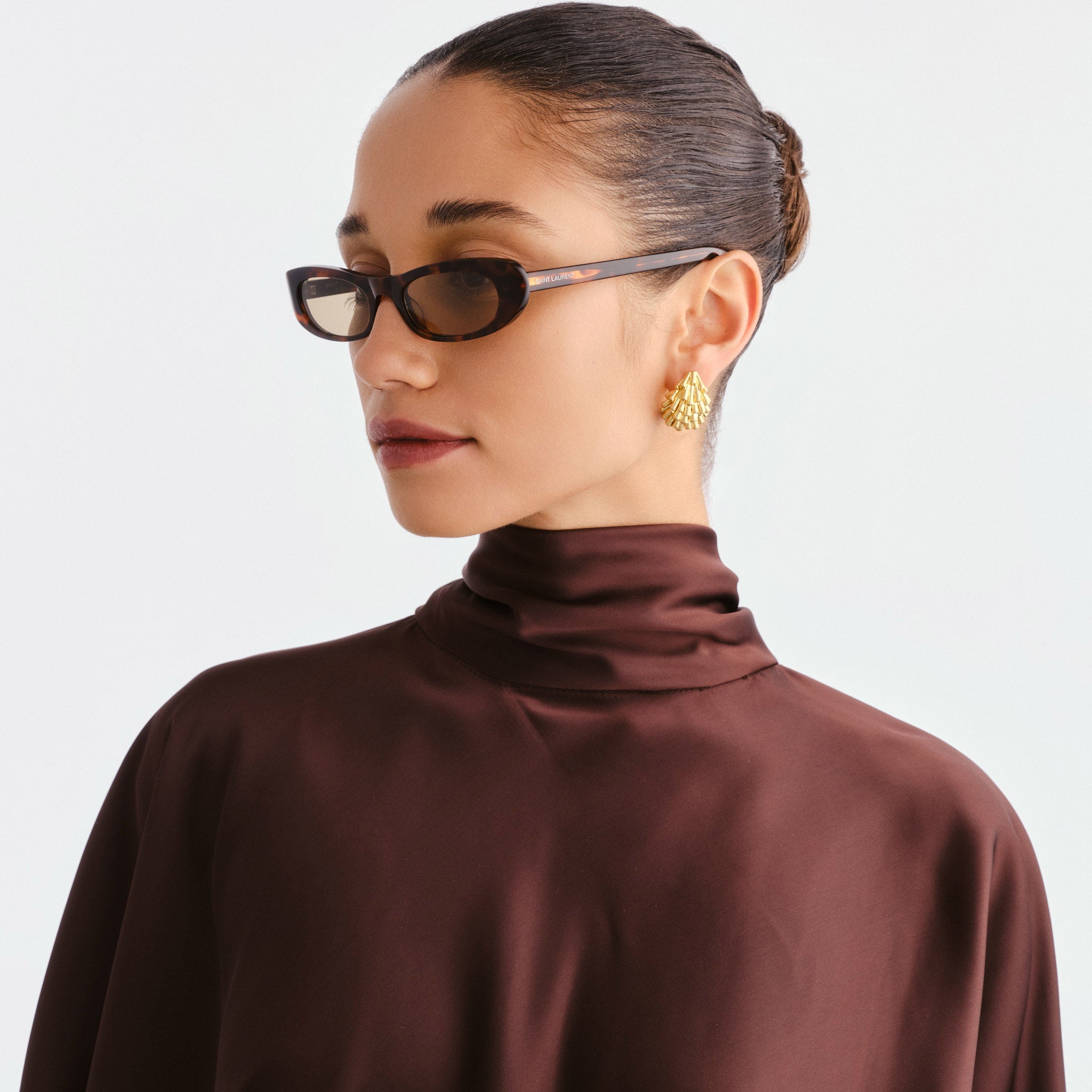 Saint Laurent Sl557shade Havana Female Oval Sunglasses | Eyewear Index