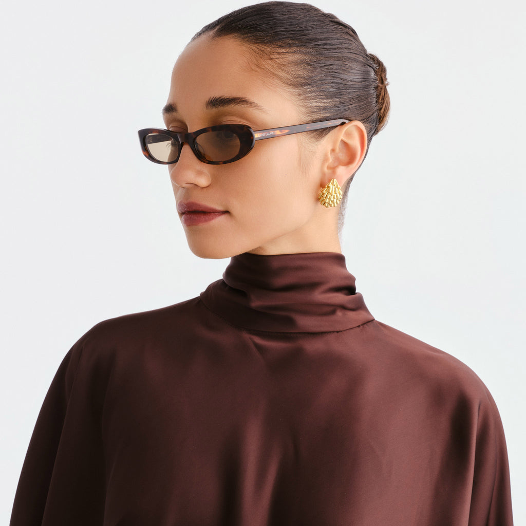 Saint Laurent Sl557shade Havana Female Oval Sunglasses | Eyewear Index