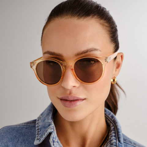 Le Specs Hey Macarena Blonde Uni-Sex Round Sunglasses | Eyewear Index