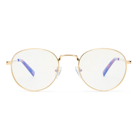 Le Specs Lost Legacy Bright Gold Uni-Sex Round Blue Light | Eyewear Index