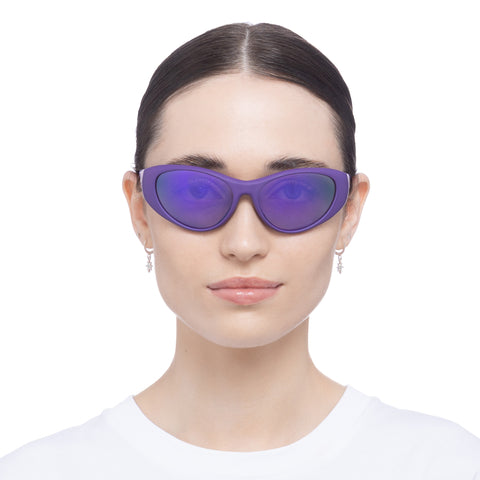 Le Specs Dotcom Matte Violet Uni-Sex Wrap Sunglasses | Eyewear Index