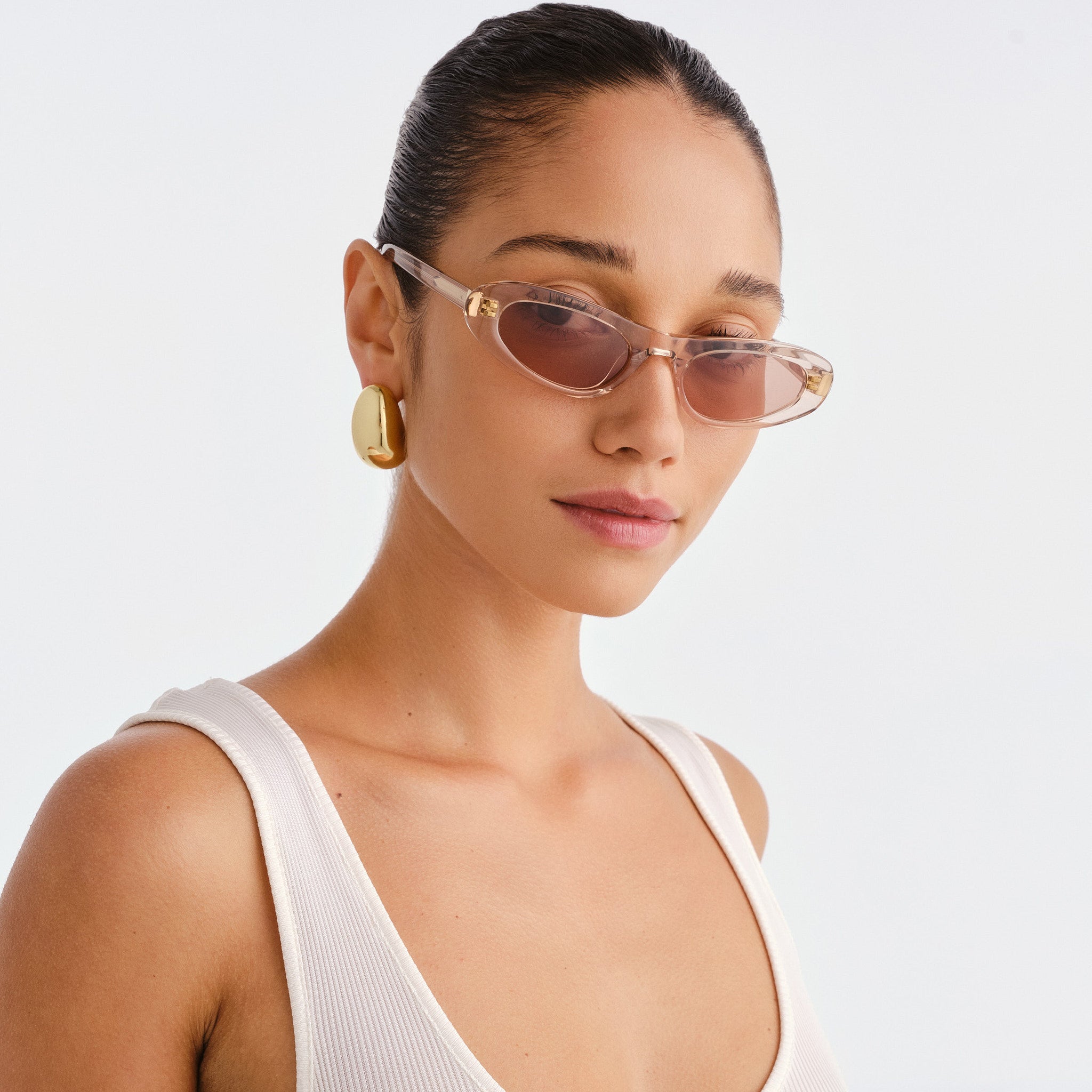 Luv Lou The Noa Gloss Beige Female Cat-Eye Sunglasses | Eyewear Index