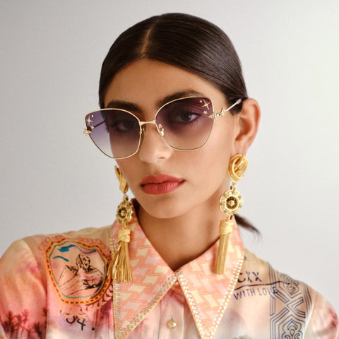 Camilla Desert Reign Gold Lilac Marble Female Cat-Eye Sunglasses | Eyewear Index