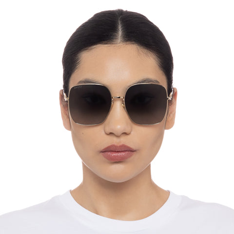 Gucci Gg0879s Gold Female Rectangle Sunglasses | Eyewear Index