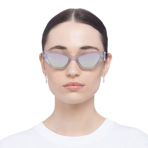 Le Specs Charade Matte Pewter Uni-Sex Cat-Eye Sunglasses | Eyewear Index