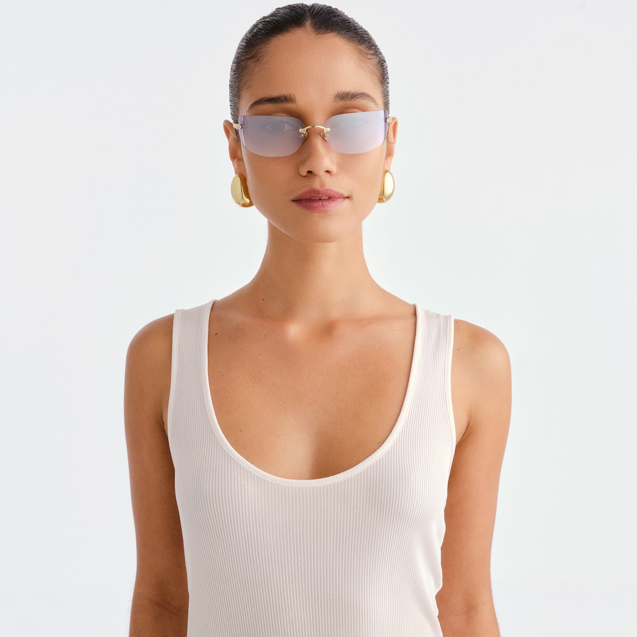 Luv Lou The River Bright Gold Female Rectangle Sunglasses | Eyewear Index