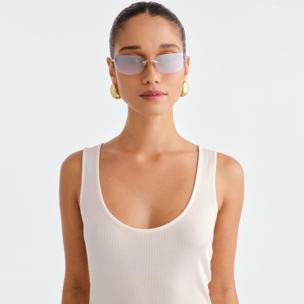 Luv Lou The River Bright Gold Female Rectangle Sunglasses | Eyewear Index
