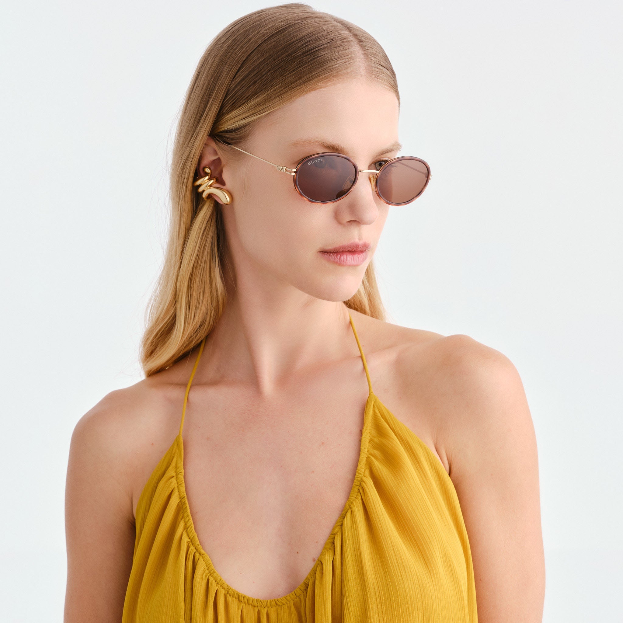Gucci Gg1980s Havana Female Oval Sunglasses | Eyewear Index