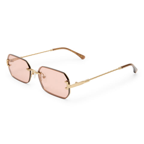 Luv Lou The Mila Brushed Gold Rose Female Rectangle Sunglasses | Eyewear Index