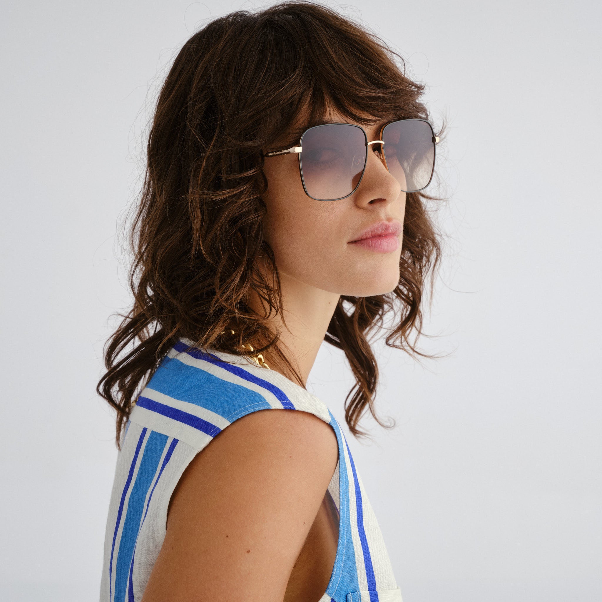 Oroton Asta Gold Teal Female Square Sunglasses | Eyewear Index
