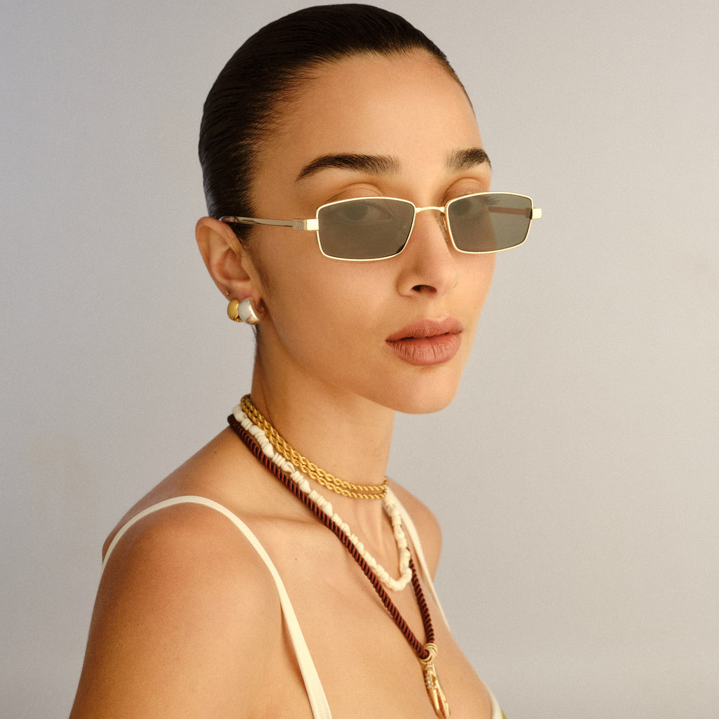 Le Specs Bizarro Bright Gold Clear Uni-Sex Rectangle Sunglasses