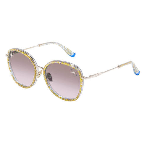 Camilla Luxor Life Gold Glitter Gold Female Round Sunglasses | Eyewear Index