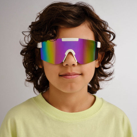 Solarized Kids Turbo Shield White Male Shield Sunglasses | Eyewear Index