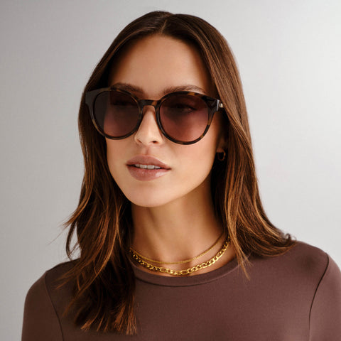 Le Specs Paramount Milky Tort Female Round Sunglasses | Eyewear Index