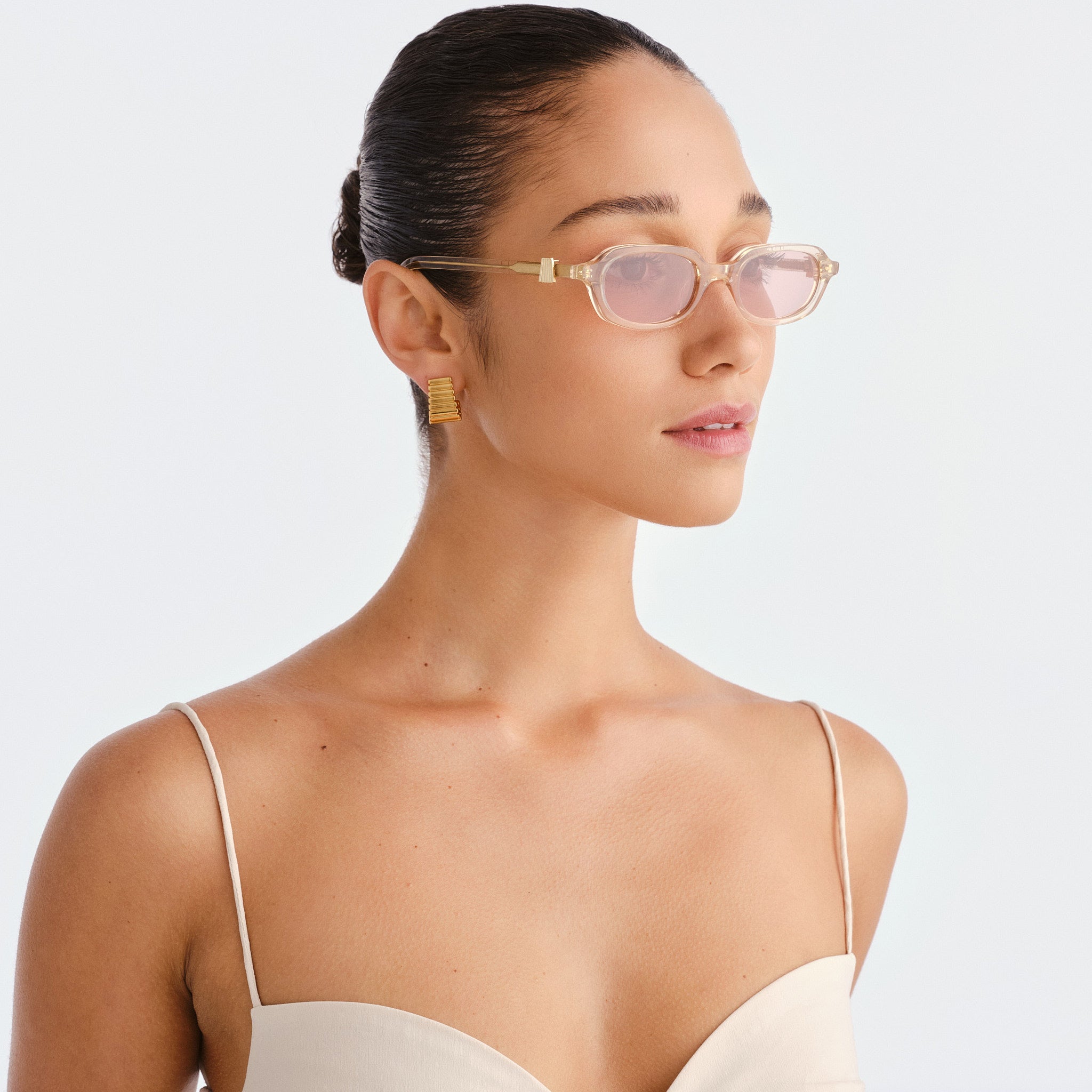 Luv Lou The Mimi Luxe Peach Nude Female Rectangle Sunglasses | Eyewear Index