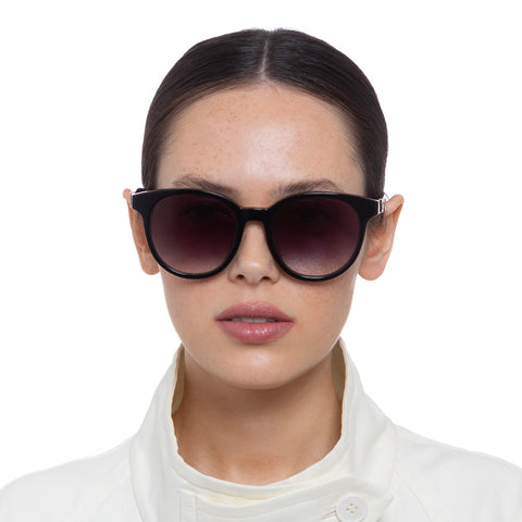 Oroton Helena Black Female Round Sunglasses | Eyewear Index