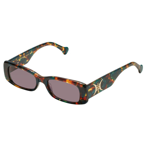 Camilla The Scenic Route Teal Feather Tort Female Rectangle Sunglasses | Eyewear Index