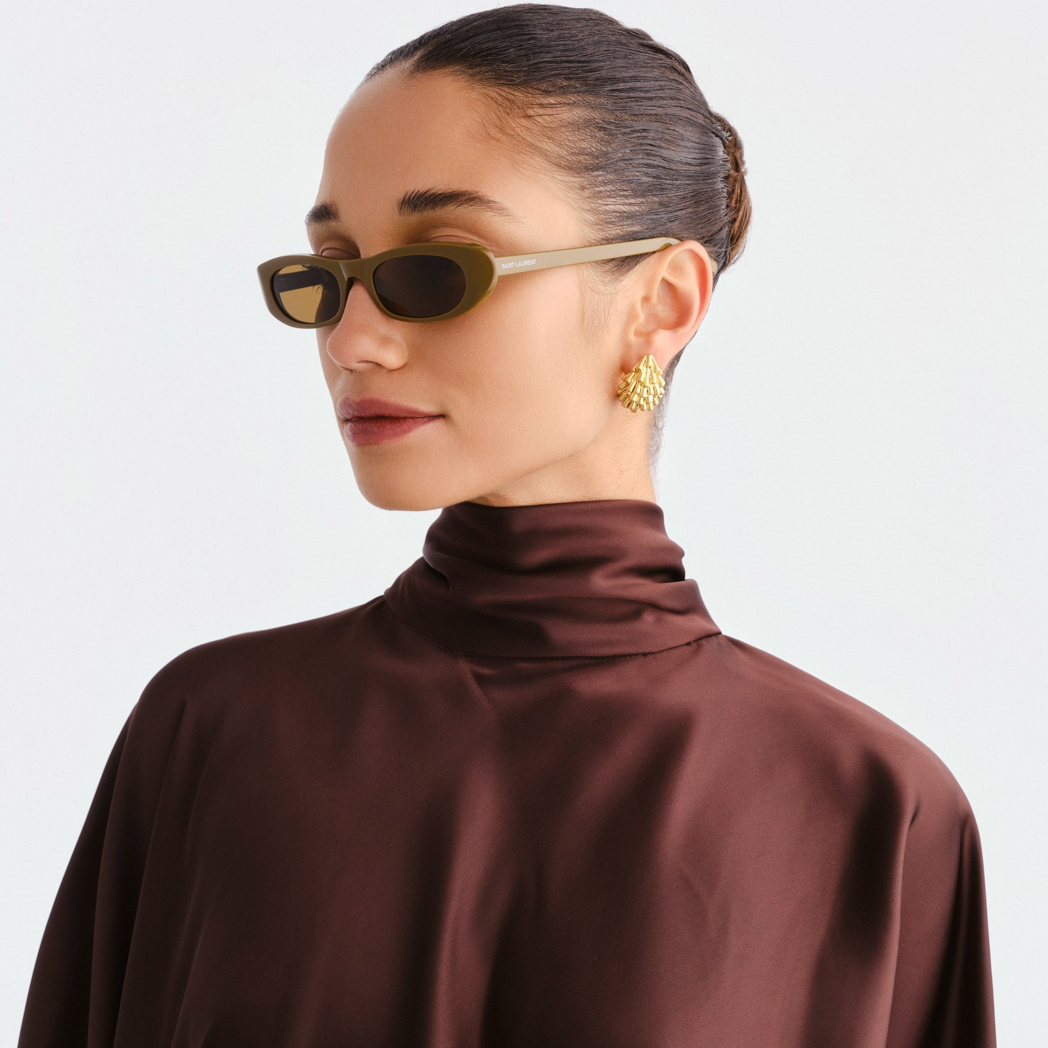 Saint Laurent Sl557shade Brown Female Oval Sunglasses | Eyewear Index