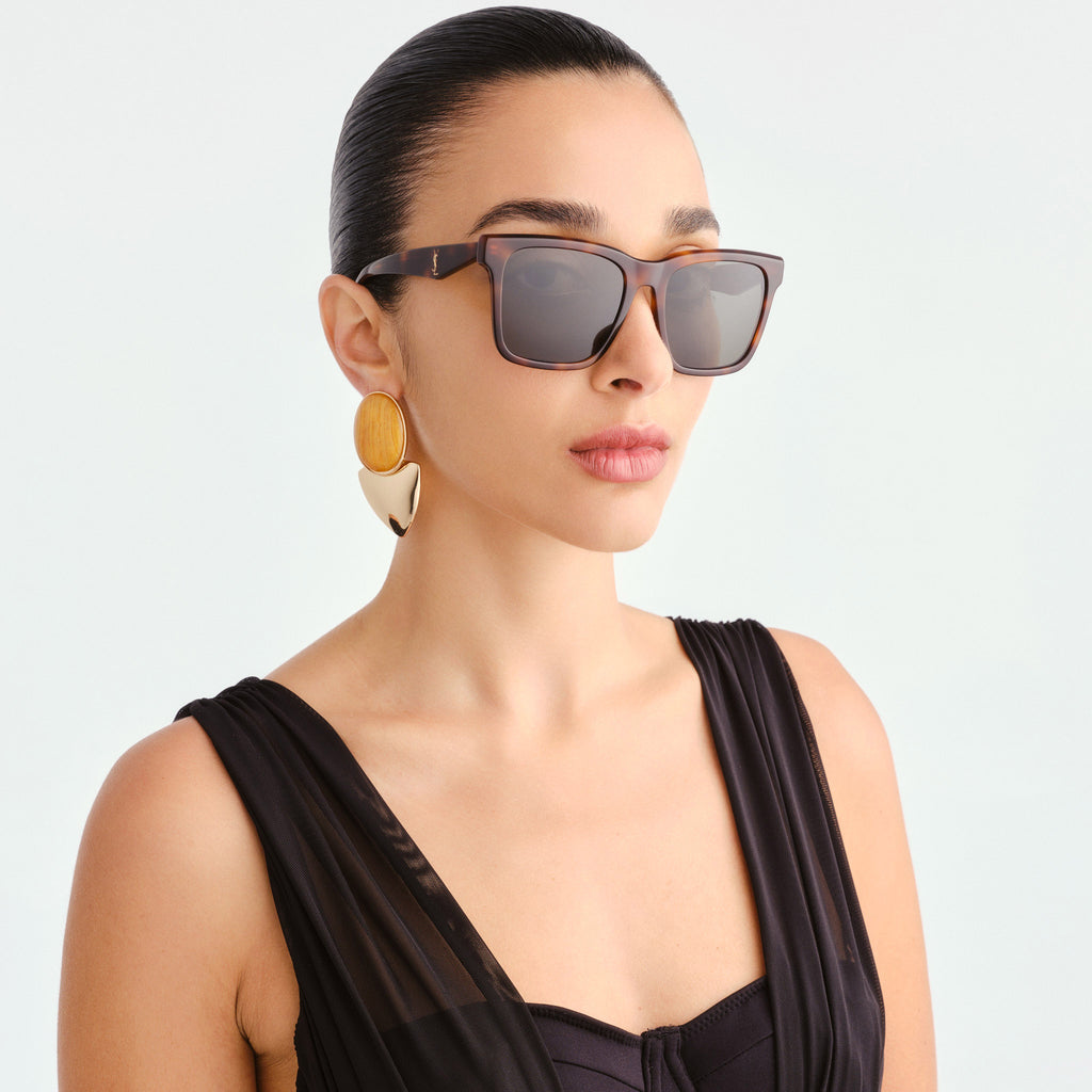 Saint Laurent Slm170 Havana Female Rectangle Sunglasses | Eyewear Index