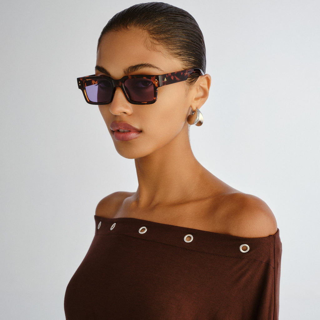 Aire Aeron Amber Tort Uni-Sex Rectangle Sunglasses | Eyewear Index