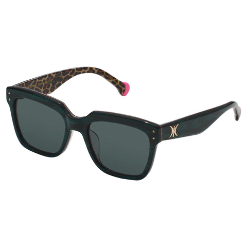 Camilla First Class Green Marble Leopard Female Square Sunglasses | Eyewear Index