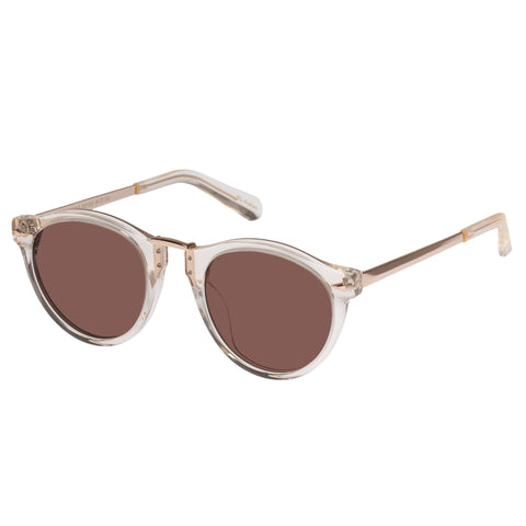 Karen Walker Helter Skelter 22 Vintage Clear W Gold Uni-Sex Round Sunglasses | Eyewear Index