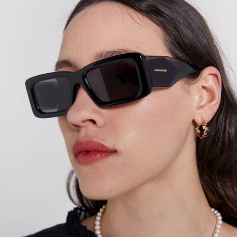 Karen Walker Axiom Black Uni-Sex Rectangle Sunglasses | Eyewear Index