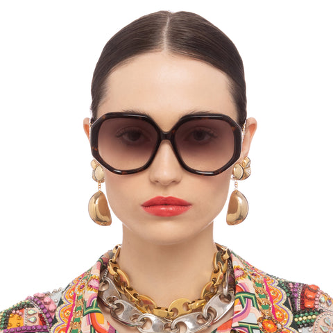 Camilla The Matriach Monogram Tort Female Round Sunglasses | Eyewear Index