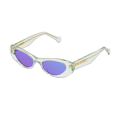 Camilla Champagne Caviar Arctic Blue Female Cat-Eye Sunglasses | Eyewear Index