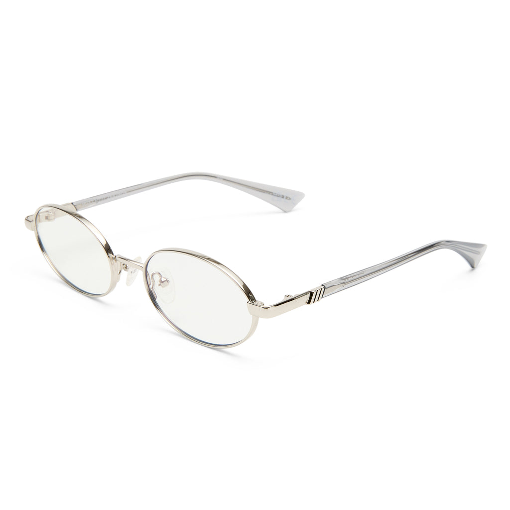 Le Specs Icicle Silver Uni-Sex Oval Blue Light | Eyewear Index