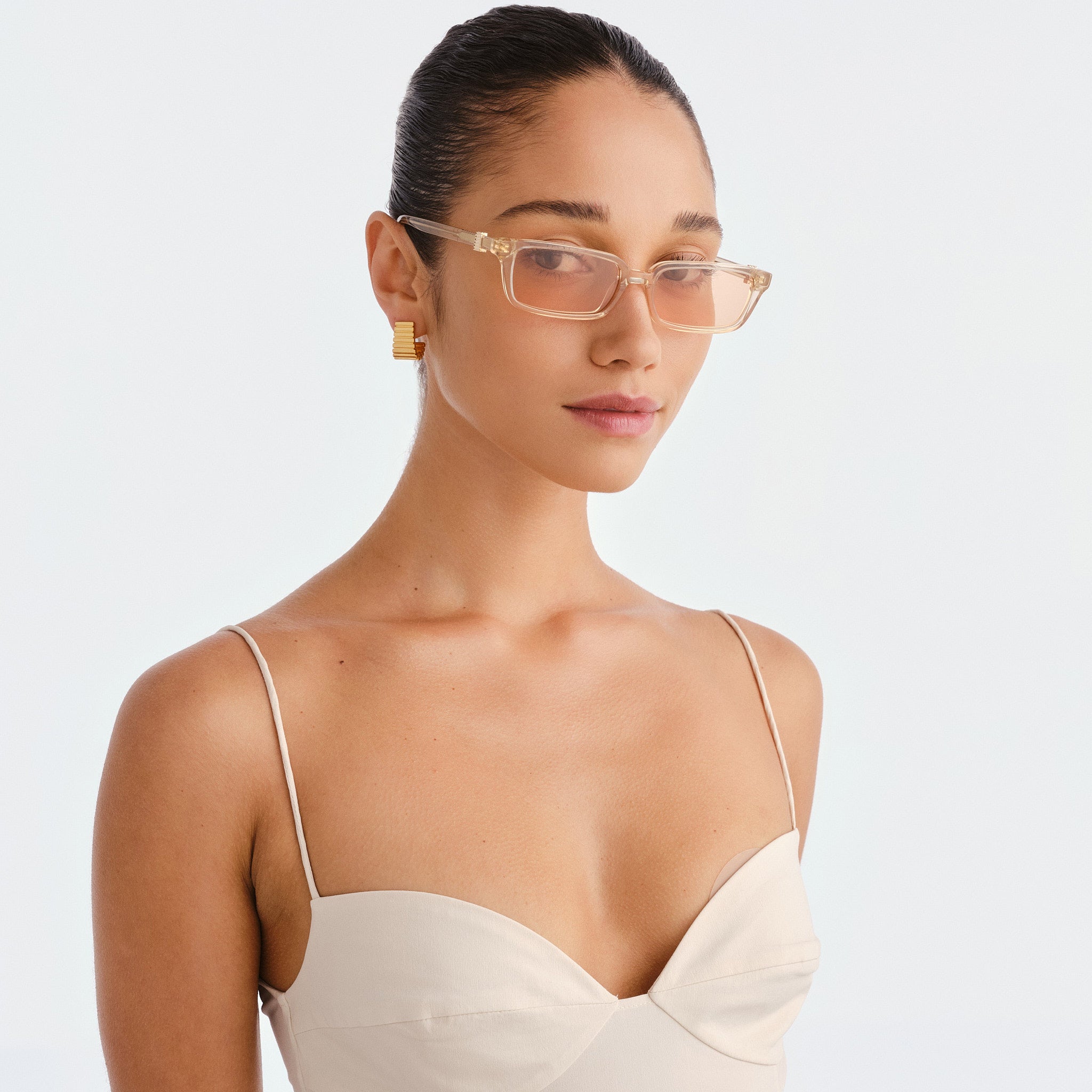 Luv Lou The Phoebe Luxe Peach Nude Female Rectangle Sunglasses | Eyewear Index