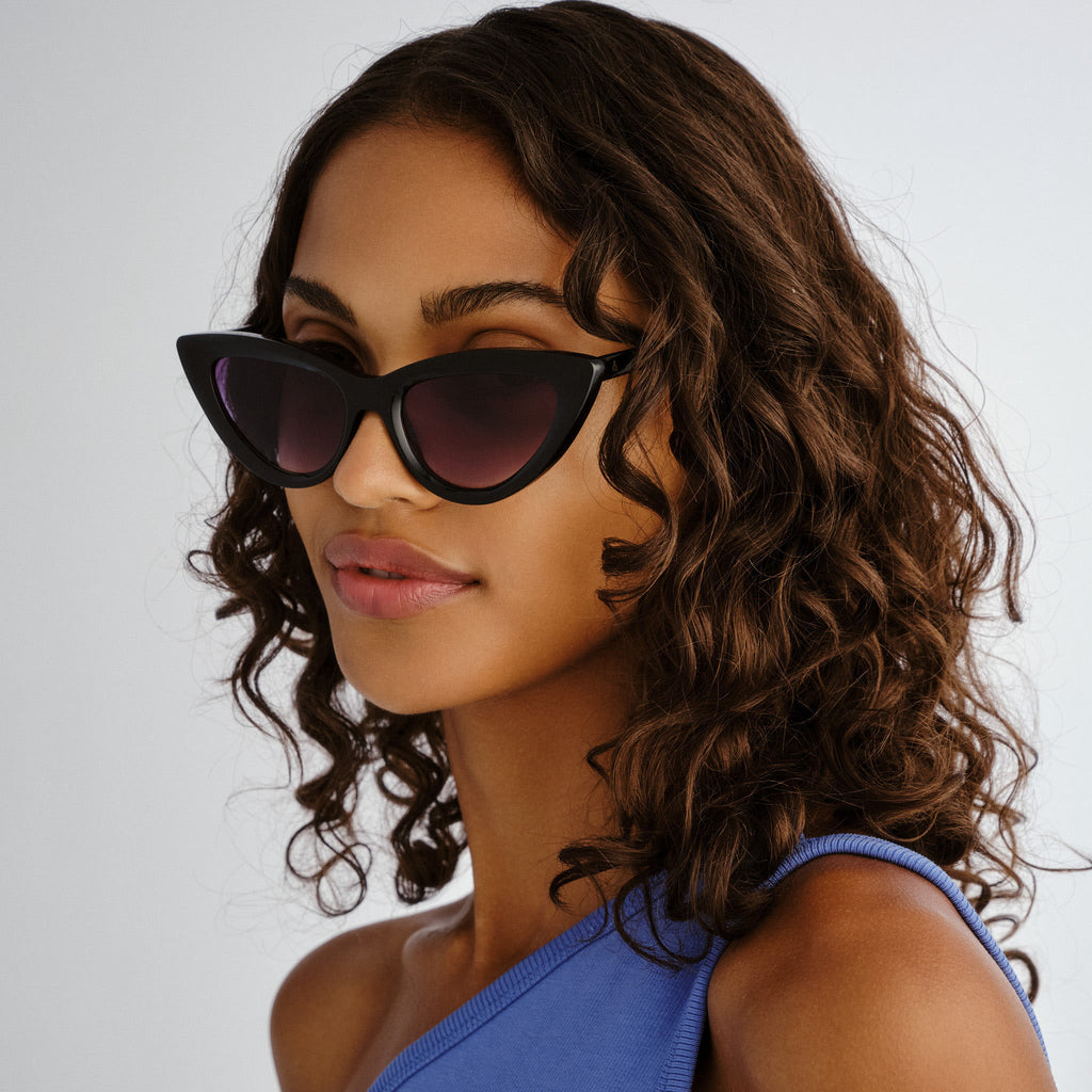 Aire Realm Shiny Black Female Cat-Eye Sunglasses | Eyewear Index