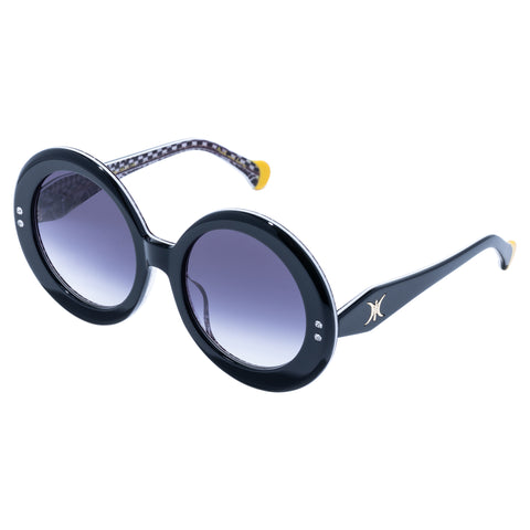 Camilla Editor In Chief Black Look Up Tesoro Print Female Round Sunglasses | Eyewear Index