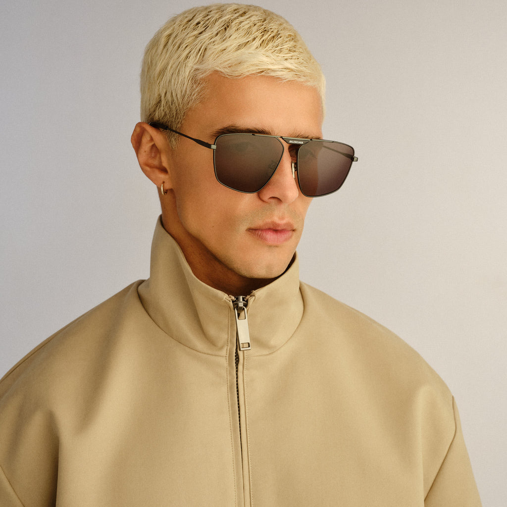 Balenciaga Bb0246sa Grey Male Aviator Sunglasses | Eyewear Index