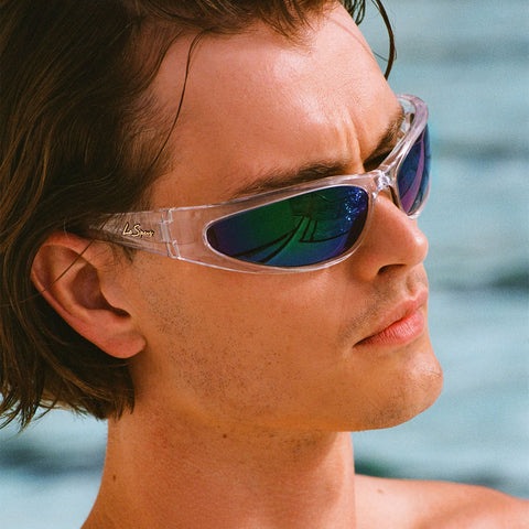 Le Specs Phishing Crystal Clear Uni-Sex Wrap Sunglasses | Eyewear Index