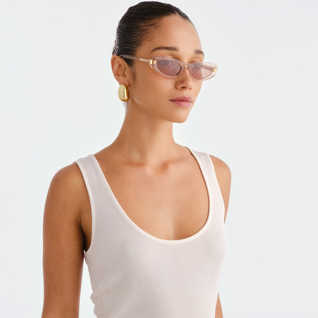Luv Lou The Noa Gloss Beige Female Cat-Eye Sunglasses | Eyewear Index