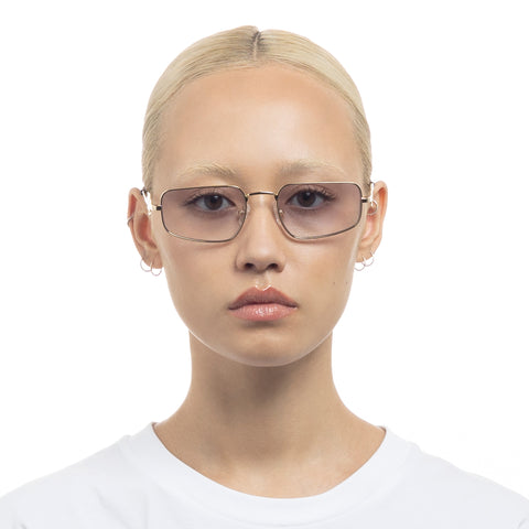 Le Specs Metagalactic Bright Gold Uni-Sex Rectangle Sunglasses | Eyewear Index