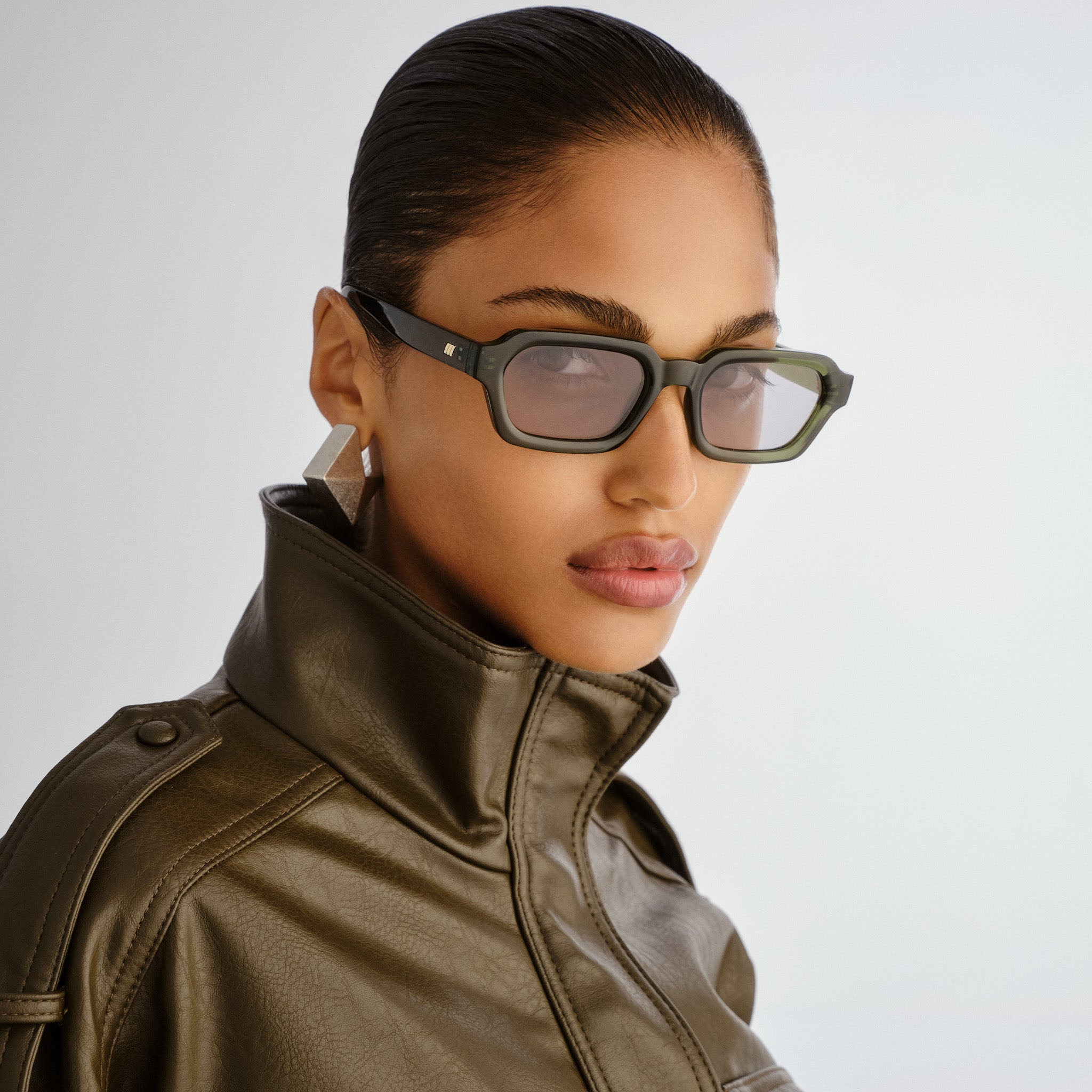 Le Specs Tension + Khaki Uni-Sex Rectangle Sunglasses | Eyewear Index