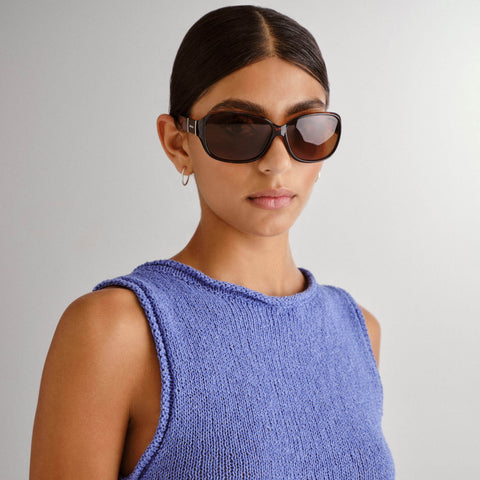 Solarized Fancy Wrap Dark Tort Tea Female Wrap Sunglasses | Eyewear Index