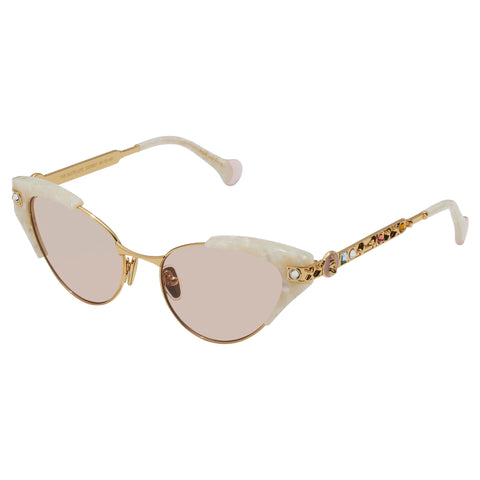 Camilla The Suite Life Ivory Marble Female Cat-Eye Sunglasses | Eyewear Index