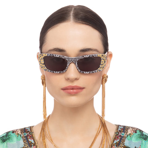 Camilla Ciao Ciao Duomo Print Gold Baroque Female Rectangle Sunglasses | Eyewear Index