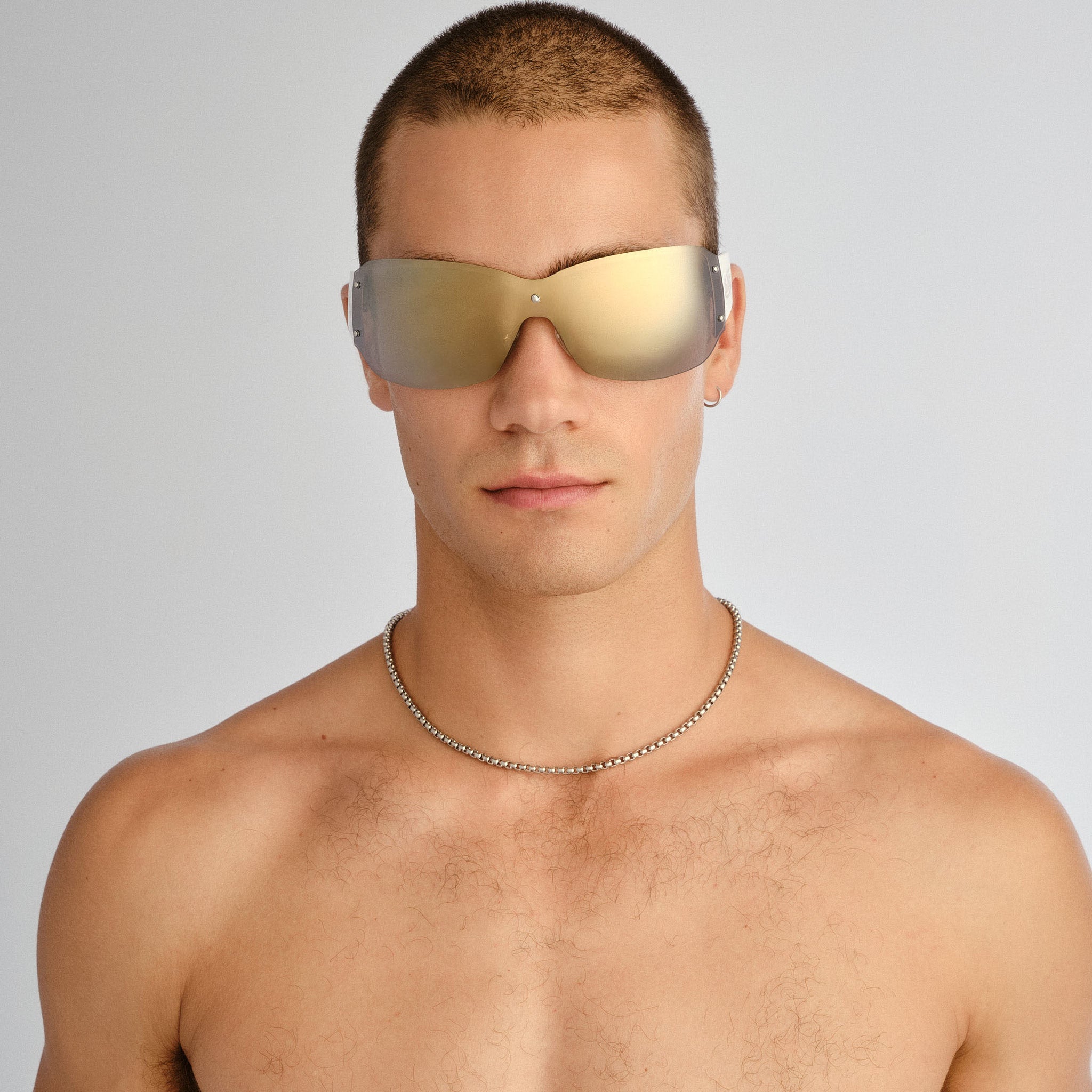 Aire Tabloid Gold White Uni-Sex Wrap Sunglasses | Eyewear Index