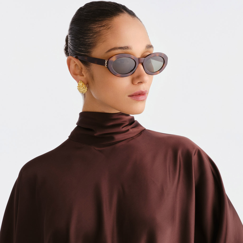 Saint Laurent Slm136f Havana Female Round Sunglasses | Eyewear Index