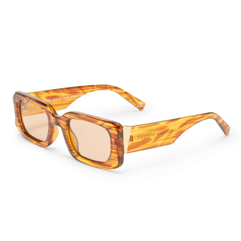 Le Specs Rippled Rebel Woodstripe Uni-Sex Rectangle Sunglasses | Eyewear Index